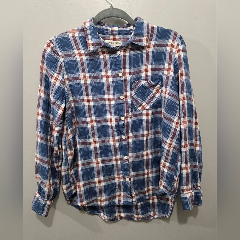 Blue and Red Plaid Button-Up Shirt